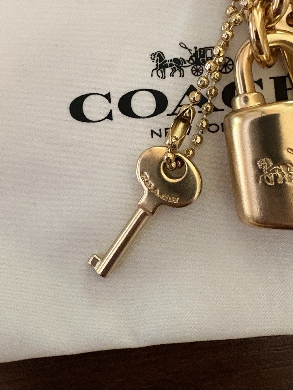 Coach Gold Lock & Key Bag Charm Keychain Horse & Carriage - Picture 3 of 6